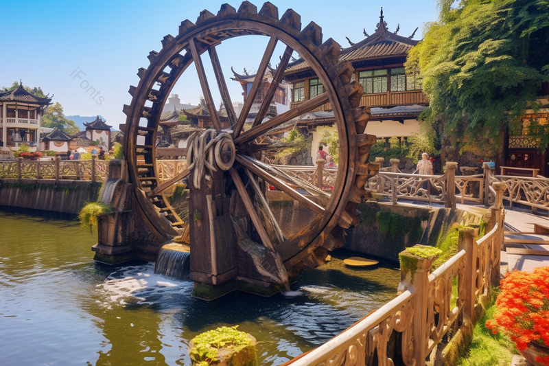 园区公园水车夏日游玩旅游景点摄影背景,高清,摄影图,摄影图片,图片大全,摄影图免费下载